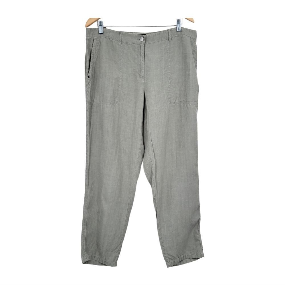Lafayette 148 Linen Trouser Pants Sage Gray Green Women's Plus Size 14